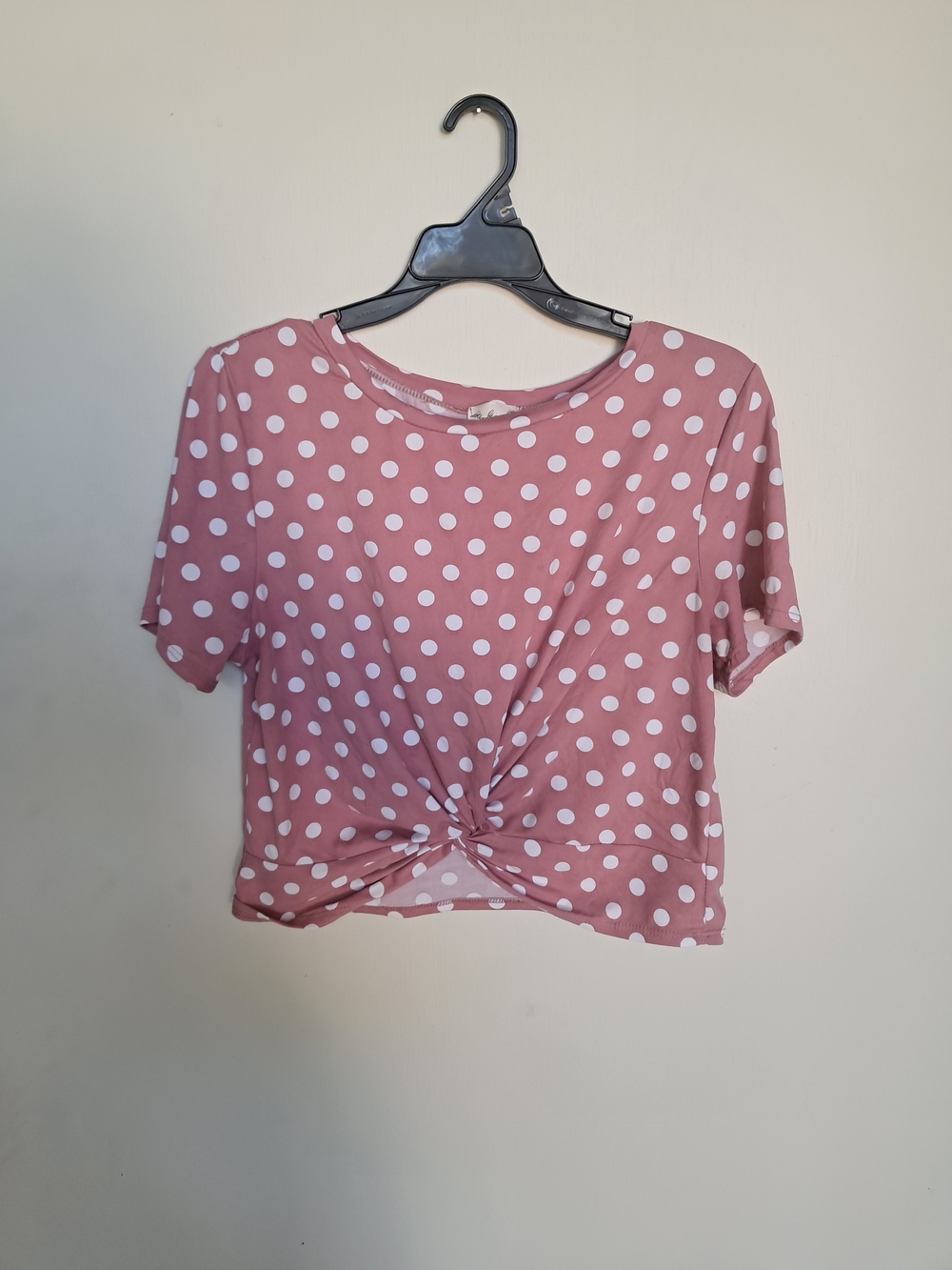 Polka Dot Twist-Front Crop Top - Pink